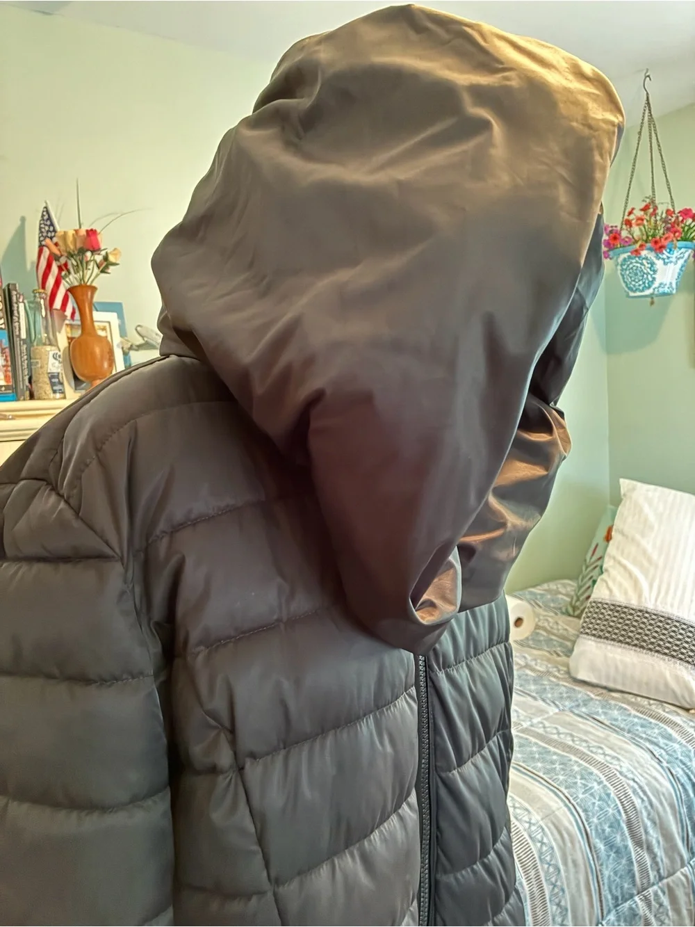 Women's Black Puffer Coat with Oversized Collar and hood
